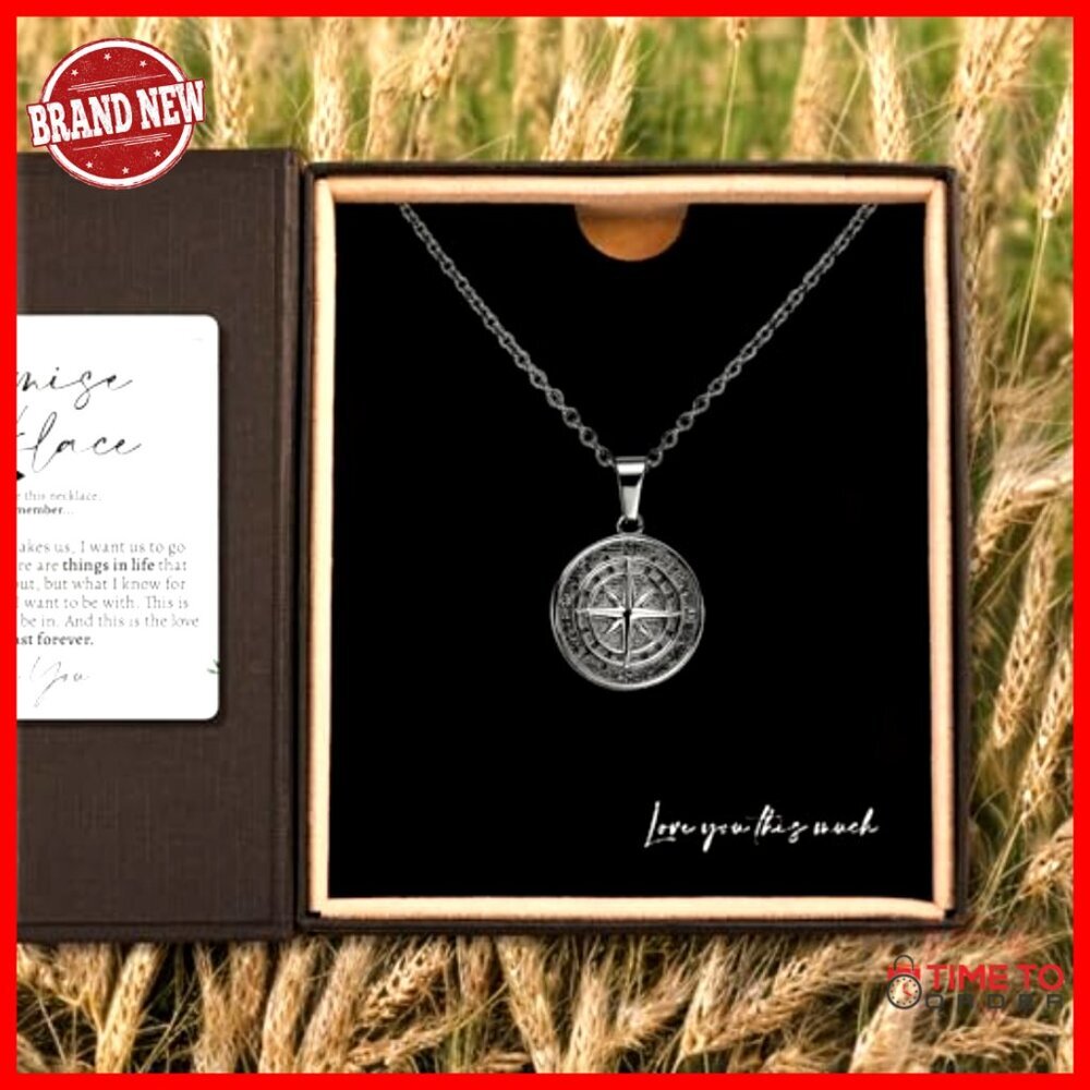 Men's 316L Steel Compass Necklace, 22-Inch Chain, Romantic Gift for Boyfriend - Picture 3 of 7